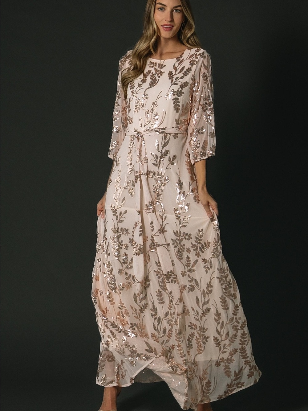 Baltic Born Destiny Sequin Maxi Dress | Rose Gold